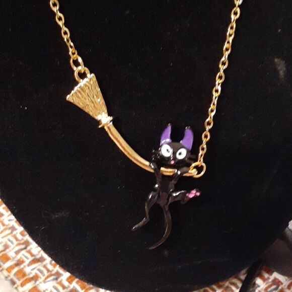 New Studio Ghibli Kiki's Delivery Service Jiji Hanging On Broom Necklace New… - Picture 3 of 9